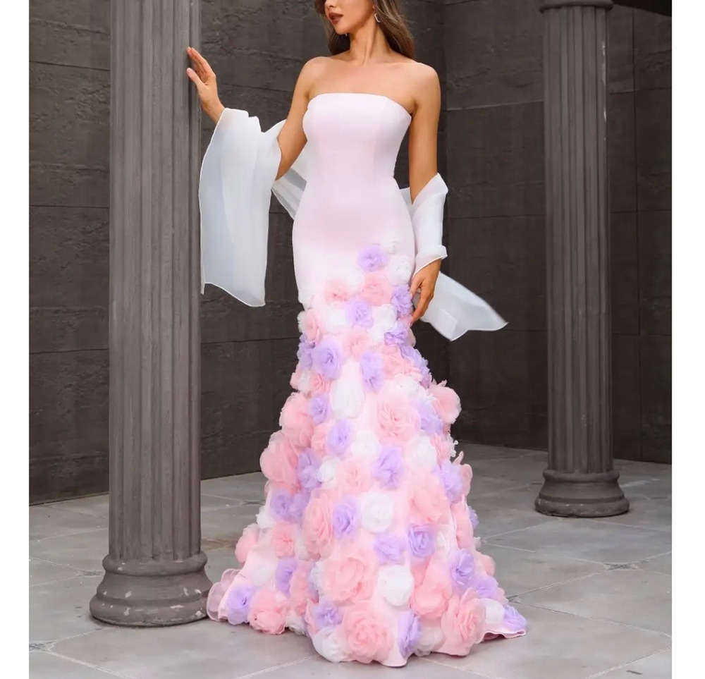 Terani Couture 251P4091 Pink Evening Gown Strapless Floral Mermaid Dress Size 14
